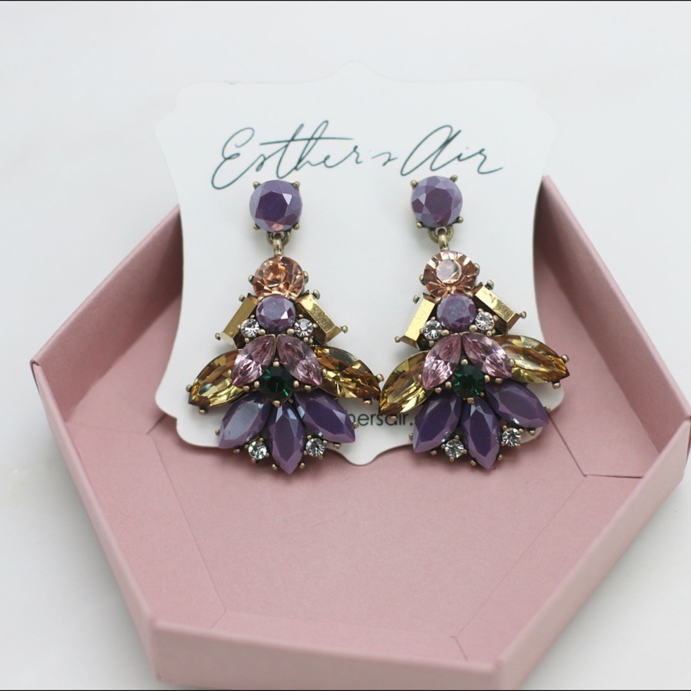 Purple and mustard gold Statement dangle earrings